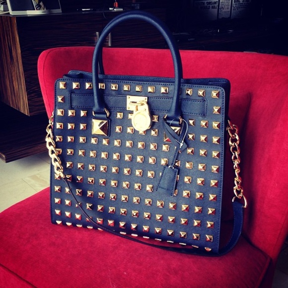 Michael Kors Handbags - Micahel Kors studded Hamilton Navy BLING!